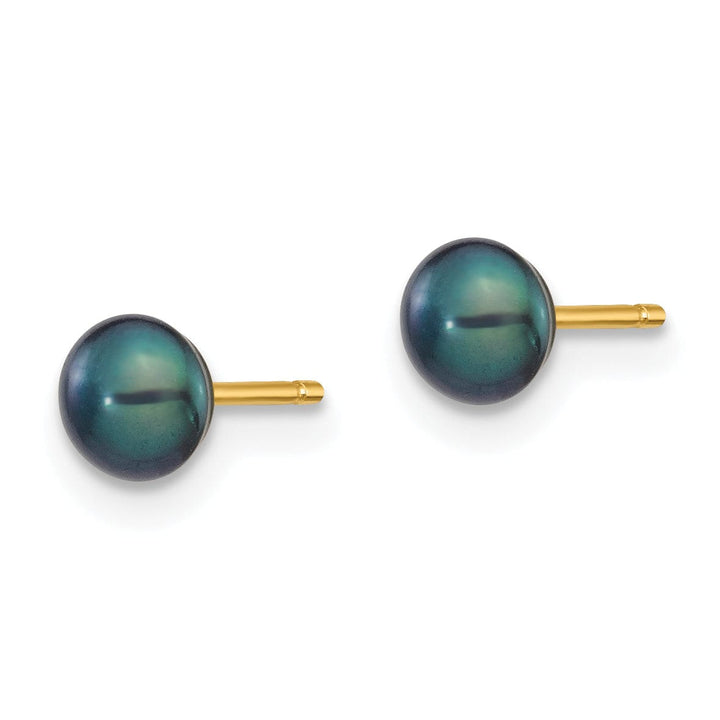 14k Yellow Gold Black Button Pearl Earrings