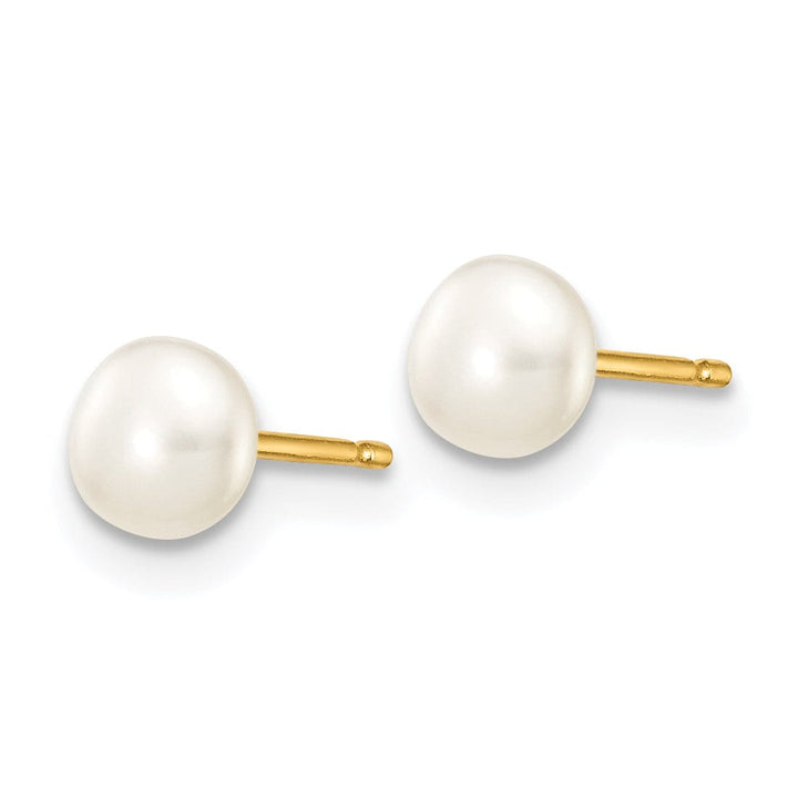 14k Yellow Gold White Button Pearl Earrings