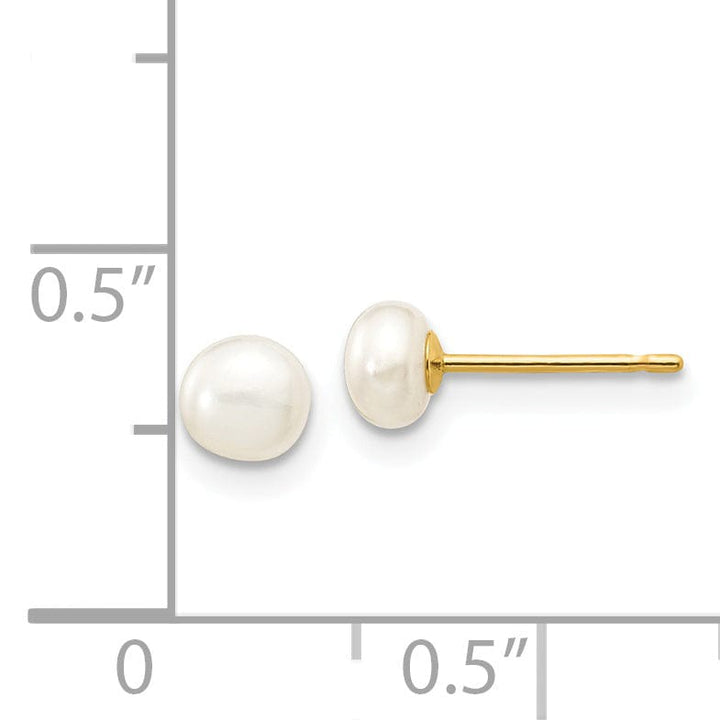 14k Yellow Gold White Button Pearl Earrings