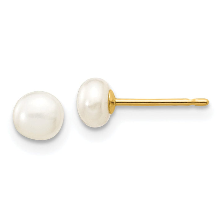 14k Yellow Gold White Button Pearl Earrings