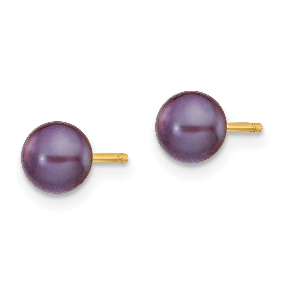 14k Yellow Gold Black Button Pearl Earrings