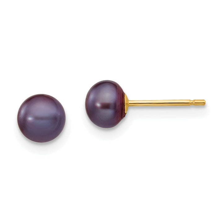 14k Yellow Gold Black Button Pearl Earrings