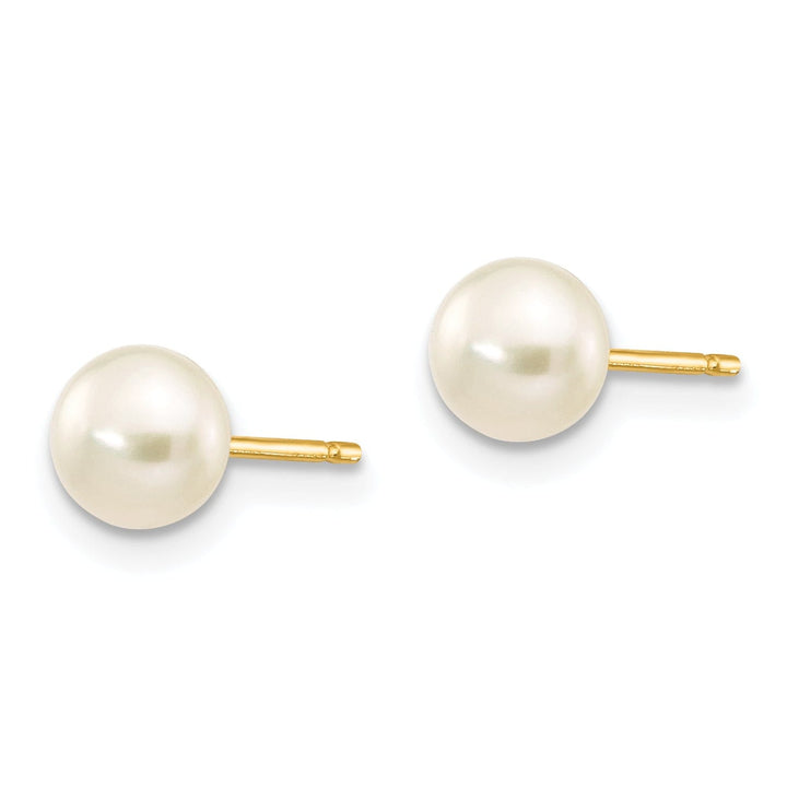 14k Yellow Gold White Button Pearl Earrings