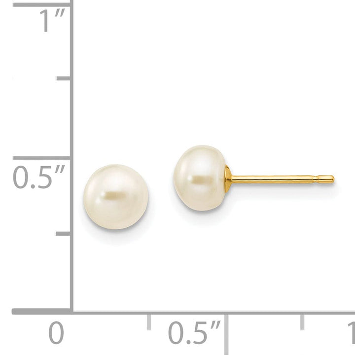 14k Yellow Gold White Button Pearl Earrings