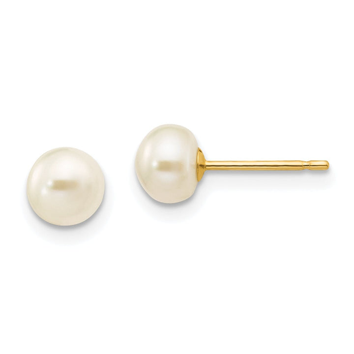 14k Yellow Gold White Button Pearl Earrings
