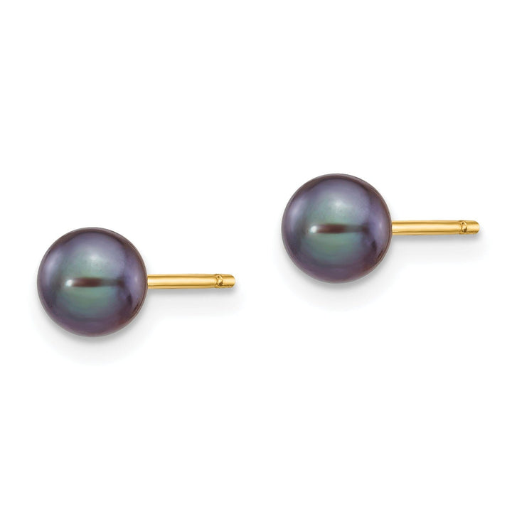 14k Yellow Gold Round Black Pearl Earrings