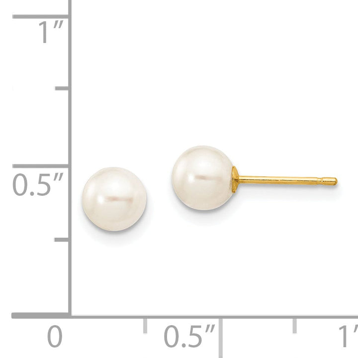 14k Yellow Gold Round Cultured White Pearl Earring