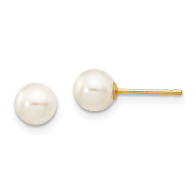 14k Yellow Gold Round Cultured White Pearl Earring