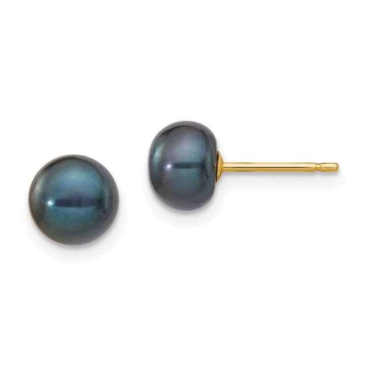 14k Yellow Gold Black Button Pearl Earrings