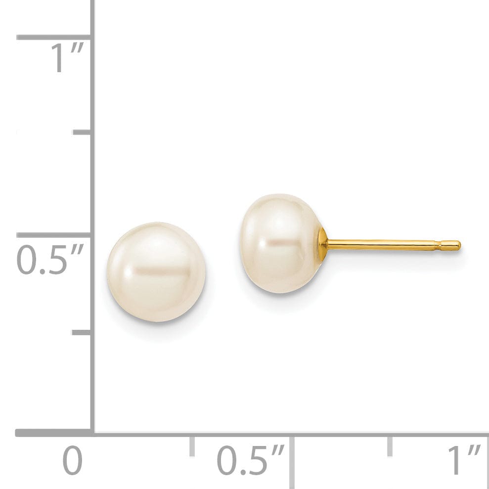 14k Yellow Gold White Button Pearl Earrings