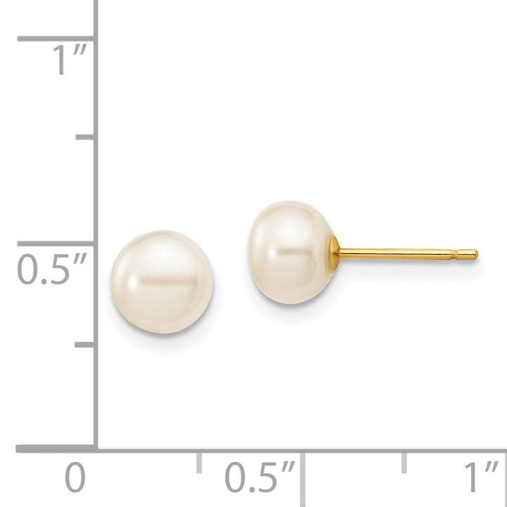 14k Yellow Gold White Button Pearl Earrings