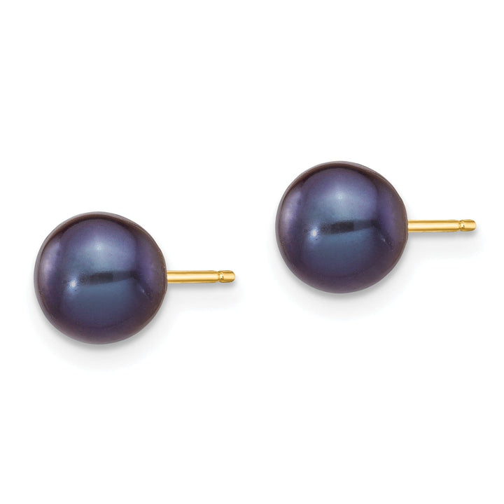 14k Yellow Gold Round Black Pearl Earrings