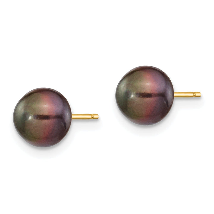 14k Yellow Gold Black Button Pearl Earrings