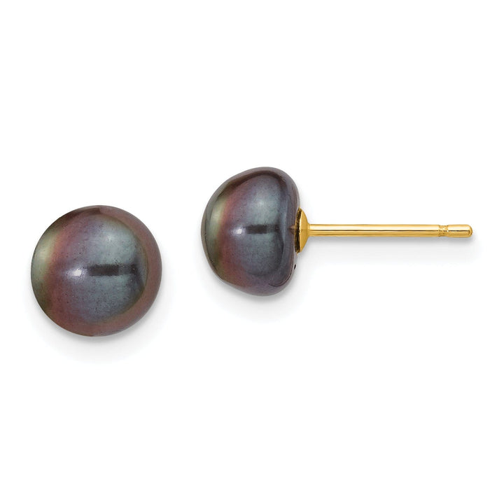 14k Yellow Gold Black Button Pearl Earrings