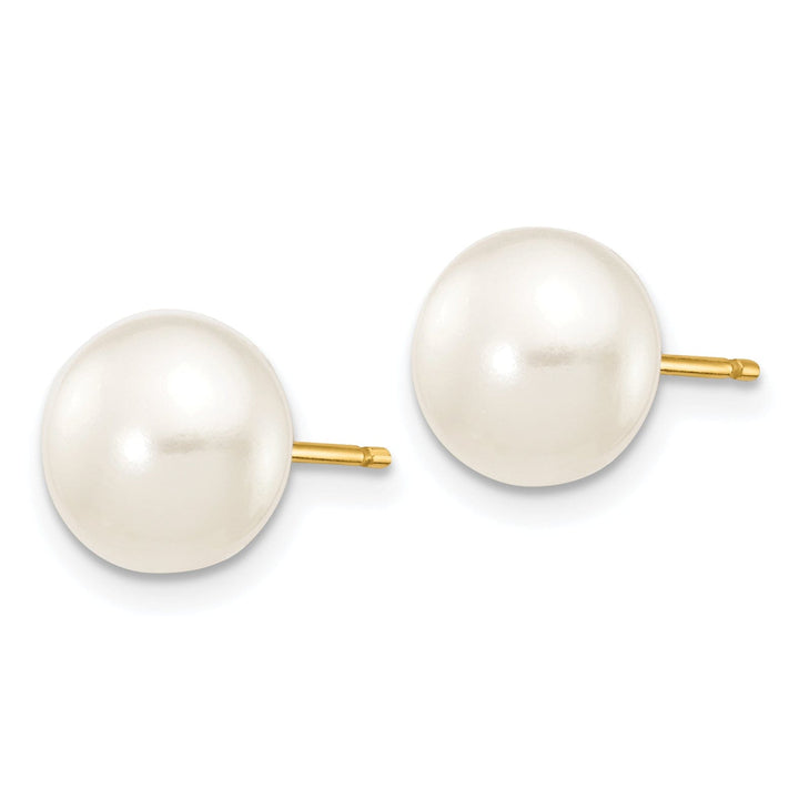 14k Yellow Gold White Button Pearl Earrings