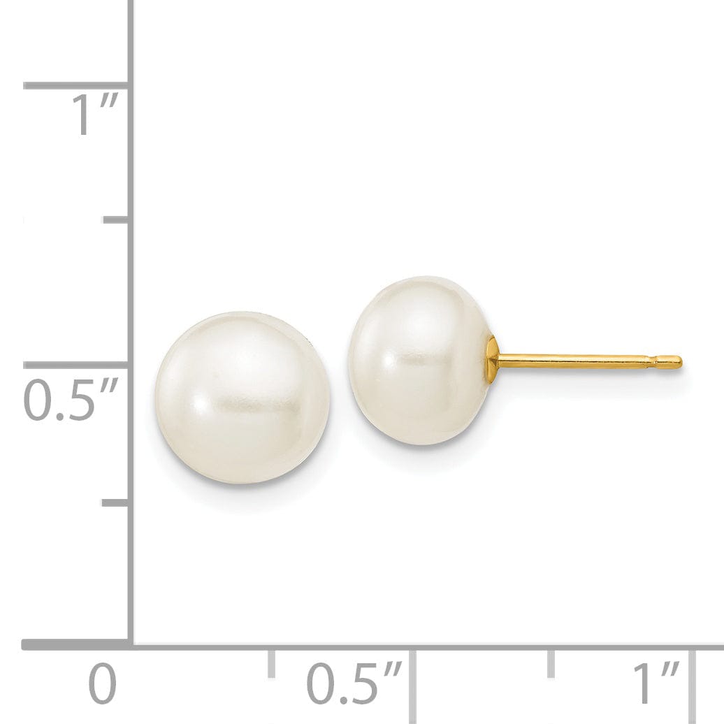 14k Yellow Gold White Button Pearl Earrings