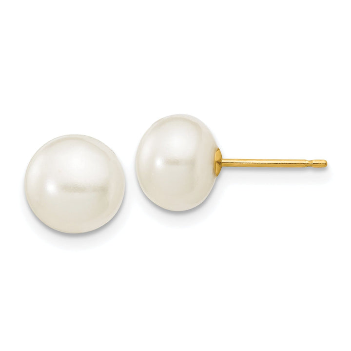 14k Yellow Gold White Button Pearl Earrings