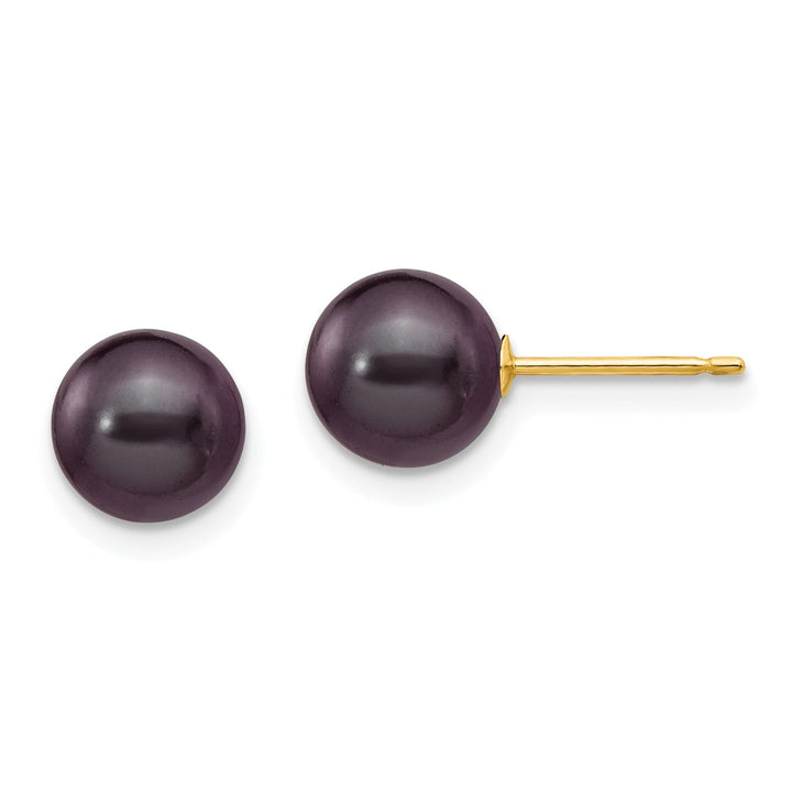 14k Yellow Gold Round Black Pearl Earrings