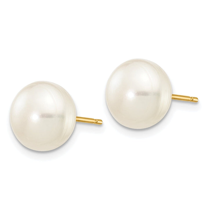 14k Yellow Gold White Button Pearl Earrings