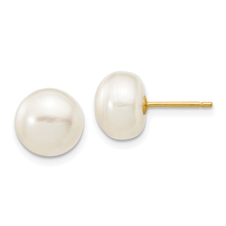 14k Yellow Gold White Button Pearl Earrings