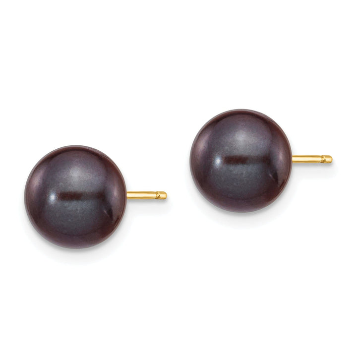 14k Yellow Gold Round Black Pearl Earrings