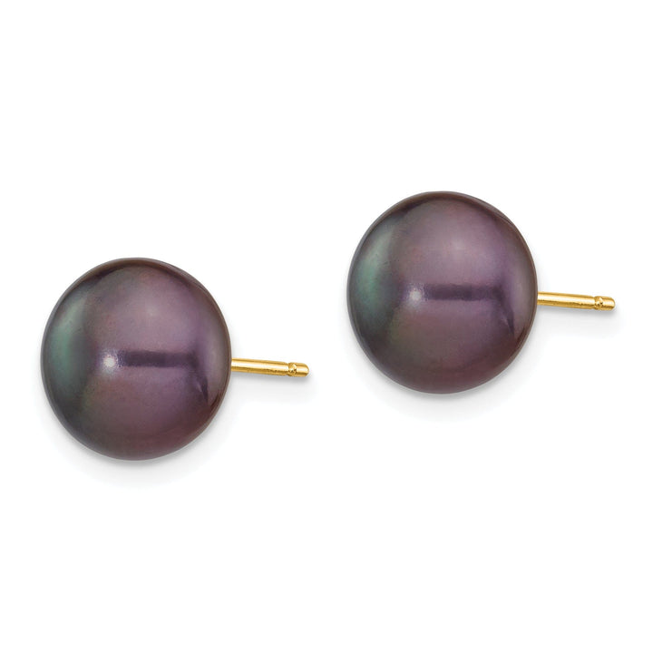 14k Yellow Gold Black Button Pearl Earrings