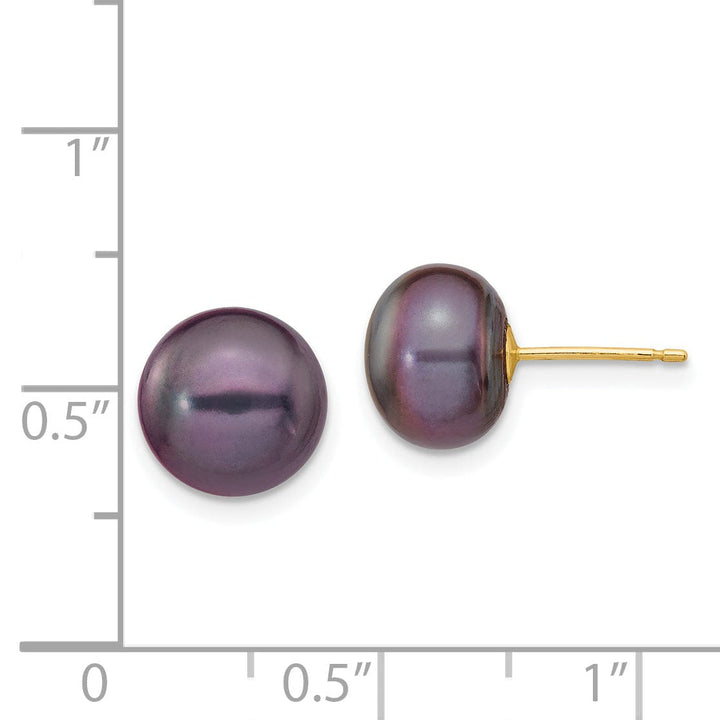 14k Yellow Gold Black Button Pearl Earrings
