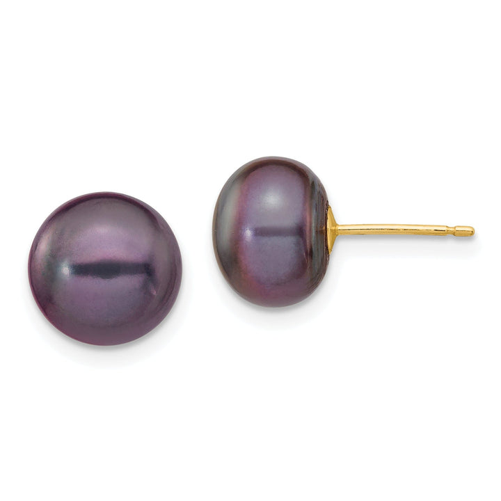 14k Yellow Gold Black Button Pearl Earrings