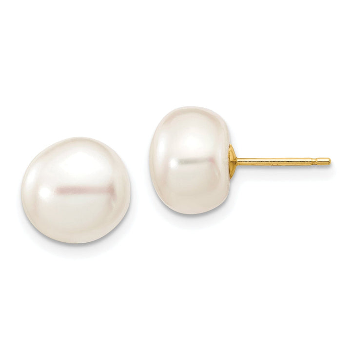 14k Yellow Gold White Button Pearl Earrings