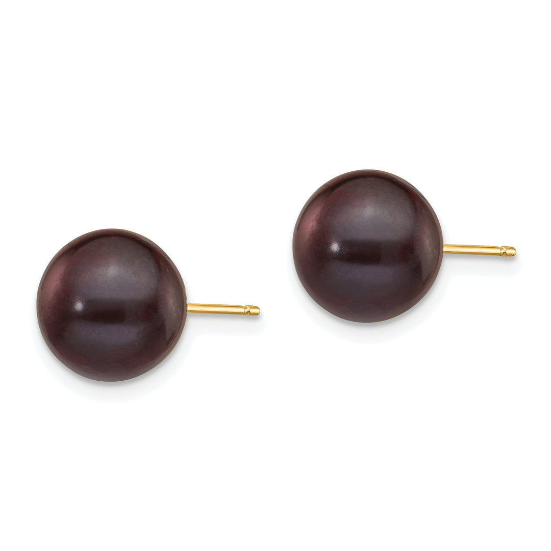 14k Yellow Gold Round Black Pearl Earrings