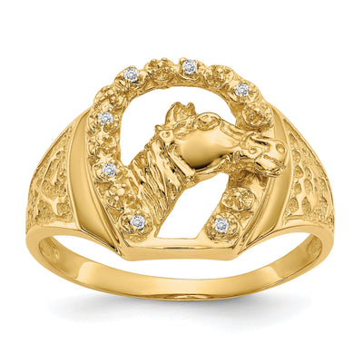 14k Yellow Gold Men's Diamond Horseshoe Ring at $ 448.8 only from Jewelryshopping.com