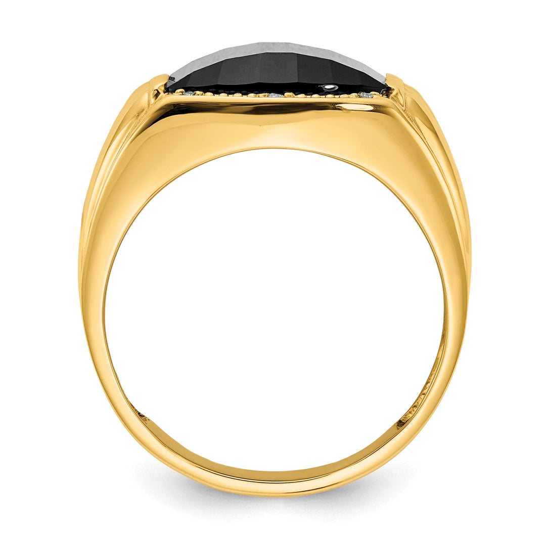 14k Yellow Gold Polished Men's Onyx Diamond Ring