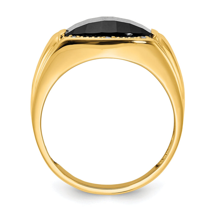 14k Yellow Gold Polished Men's Onyx Diamond Ring