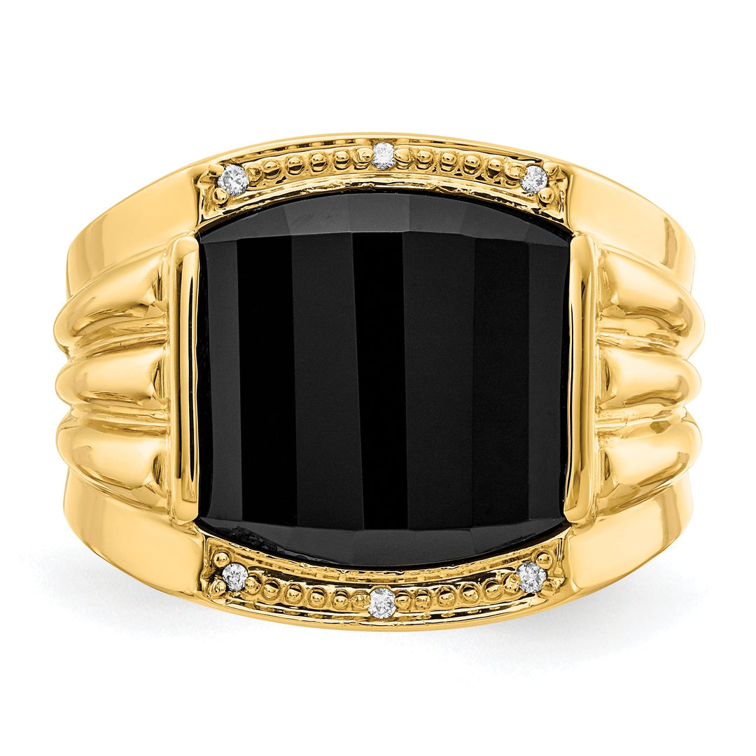14k Yellow Gold Polished Men's Onyx Diamond Ring
