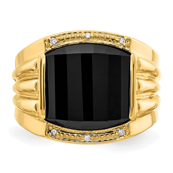 14k Yellow Gold Polished Men's Onyx Diamond Ring