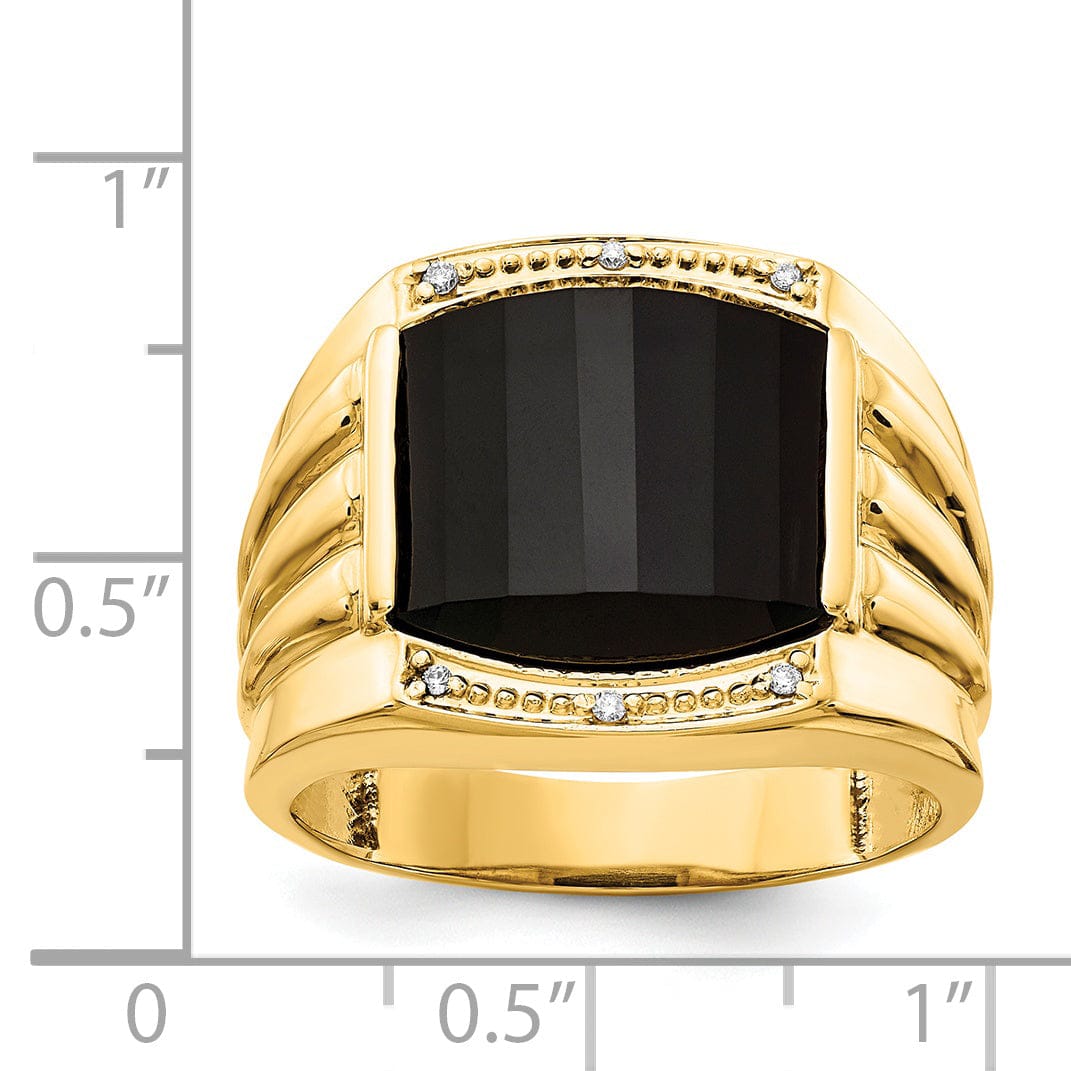 14k Yellow Gold Polished Men's Onyx Diamond Ring
