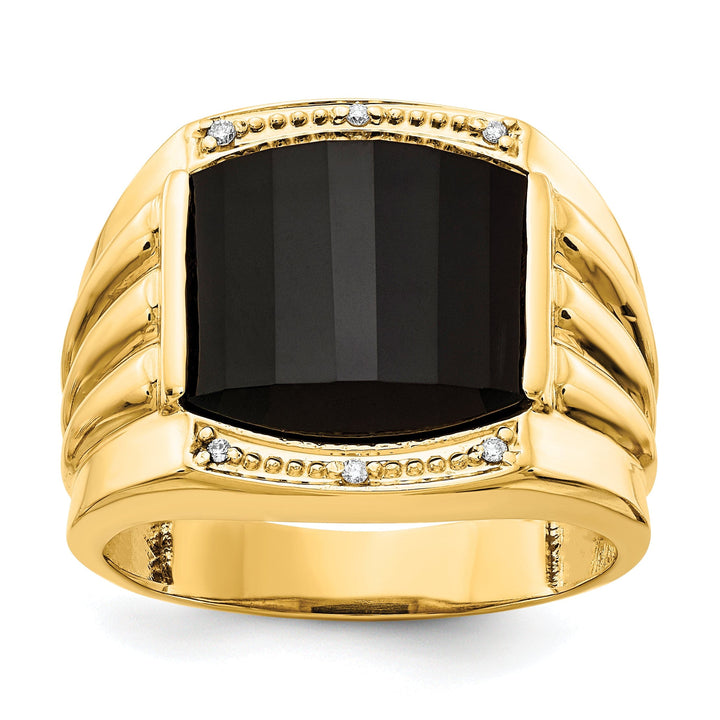 14k Yellow Gold Polished Men's Onyx Diamond Ring