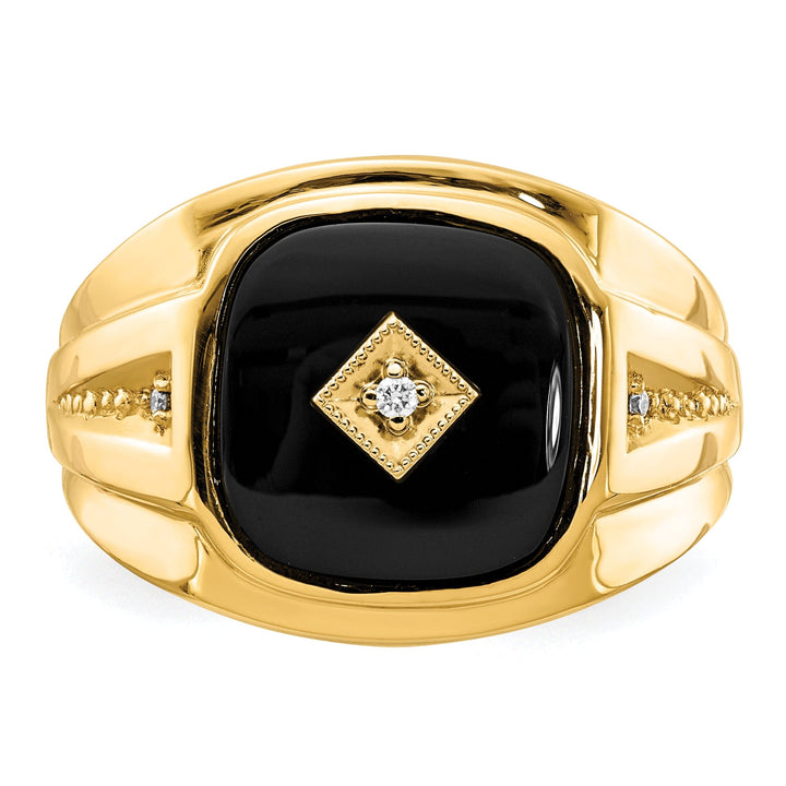 14k Yellow Rhodium Men's Onyx Diamond Ring