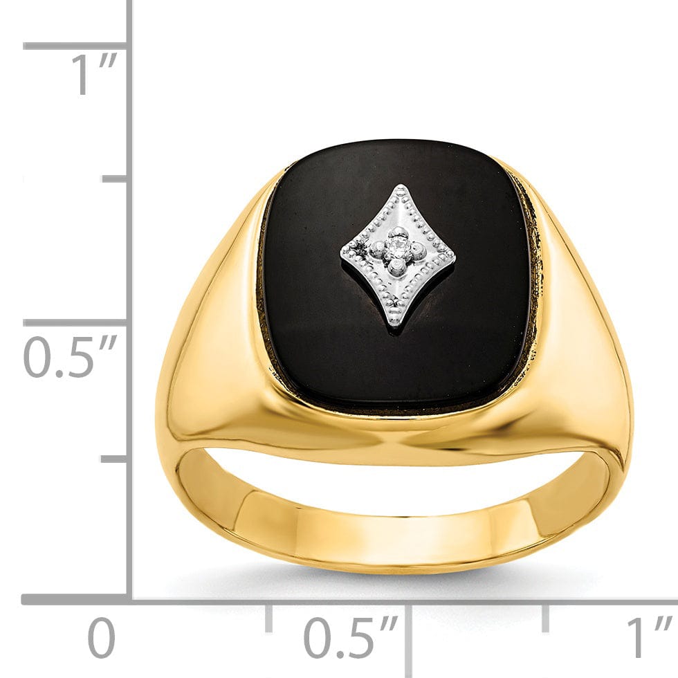 14k Yellow Gold Polished Men's Onyx Diamond Ring