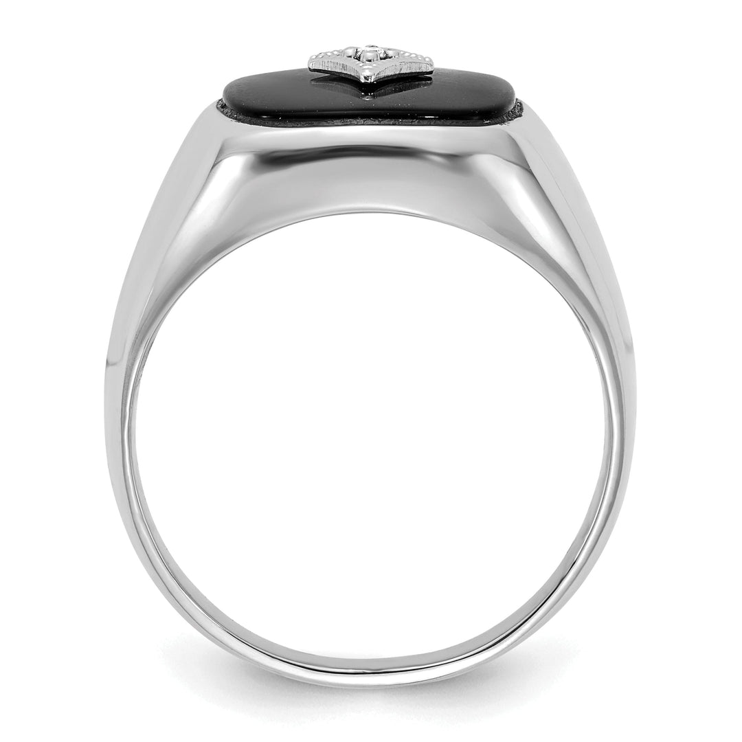 14k White Gold Polished Men's Onyx Diamond Ring