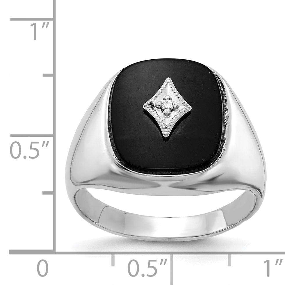 14k White Gold Polished Men's Onyx Diamond Ring