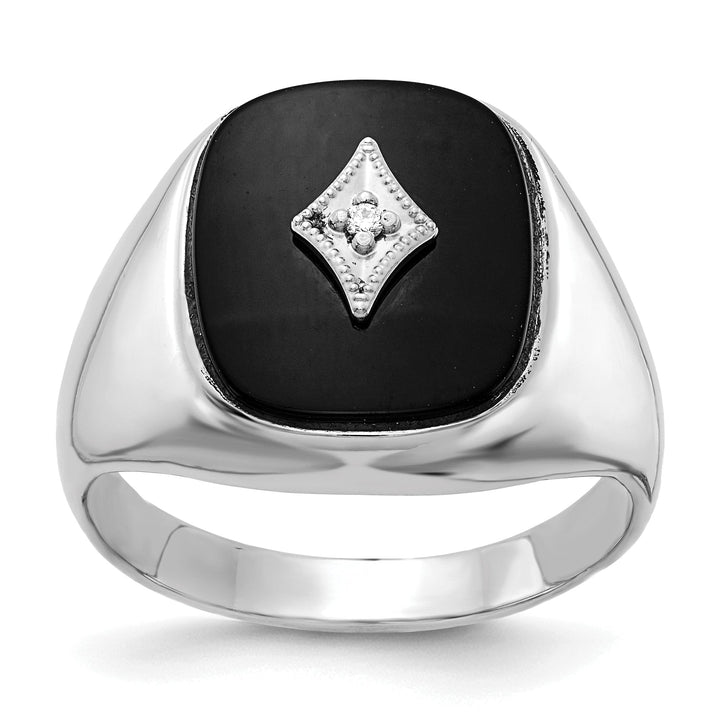 14k White Gold Polished Men's Onyx Diamond Ring