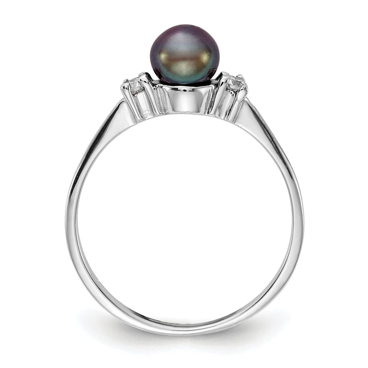 14k White Gold Black Pearl Diamond Ring