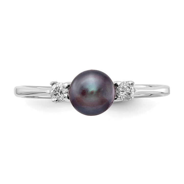 14k White Gold Black Pearl Diamond Ring