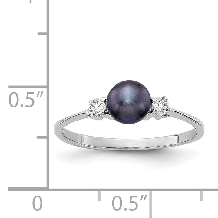 14k White Gold Black Pearl Diamond Ring