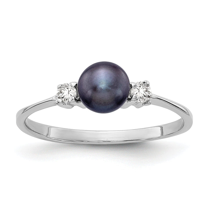 14k White Gold Black Pearl Diamond Ring