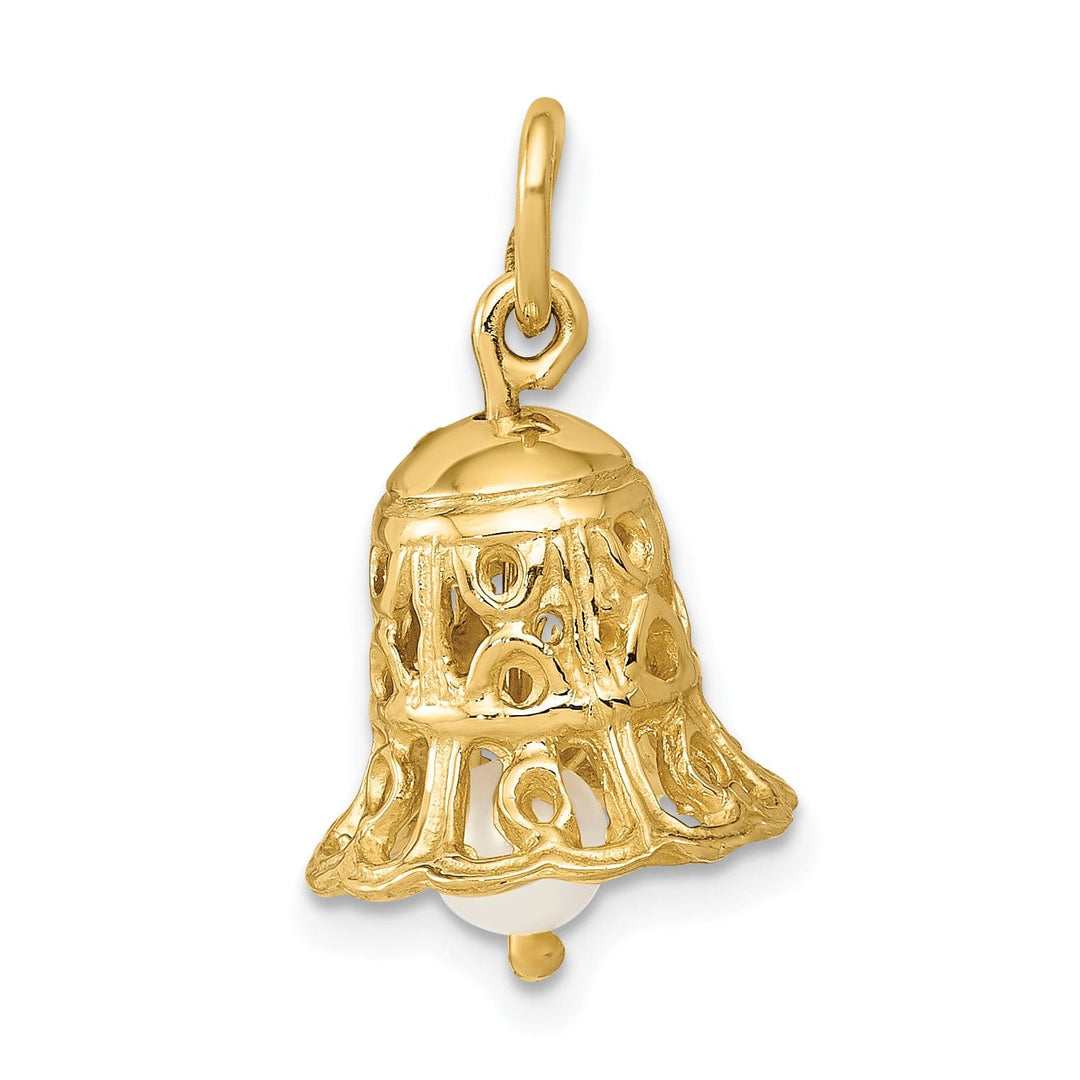 14k Yellow Gold Wedding Bell with Pearl Charm