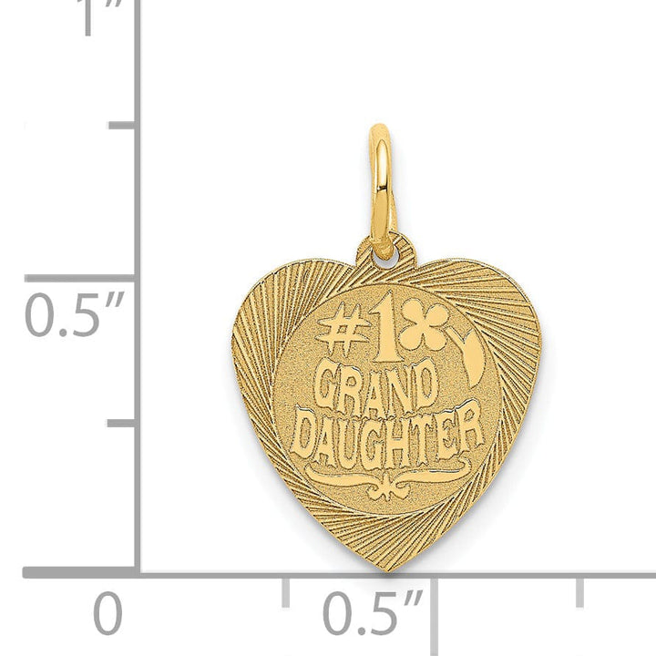 14k Yellow Gold Flat Back Textured Satin Polished Finish #1 GRANDDAUGHTER In Heart Shape Design Charm Pendant
