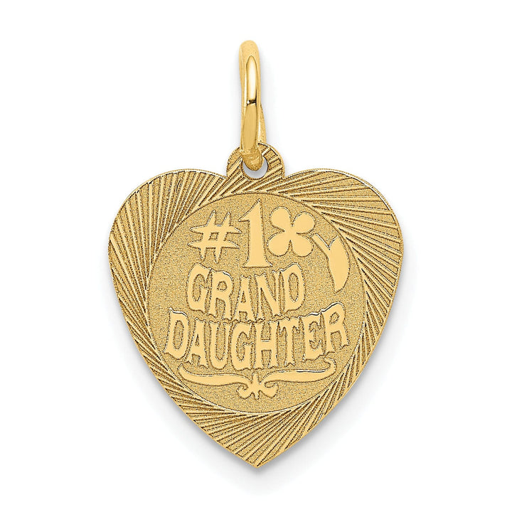 14k Yellow Gold Flat Back Textured Satin Polished Finish #1 GRANDDAUGHTER In Heart Shape Design Charm Pendant