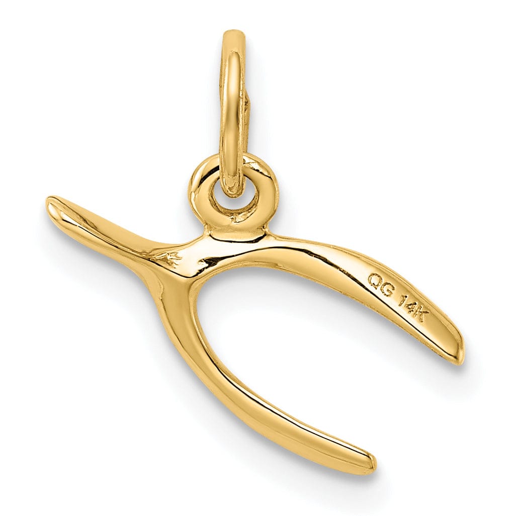 14k Yellow Gold Polished Finish Wishbone Design Solid Charm Pendant